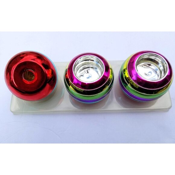 JCP Mercury Glass Votive Holders Set Of 3 Multicolor Stripe Tea Light Holder NEW - Picture 4 of 5